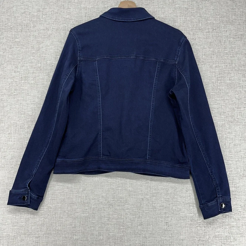 1822 Denim Jacket Womens Large Blue Stretch Denim Button Front Basic Long Sleeve - Picture 4 of 12
